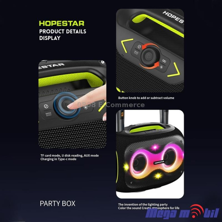 Zvucnik Bluetooth Karaoke Hopestar PARTYBOX so 2 mikrofona military