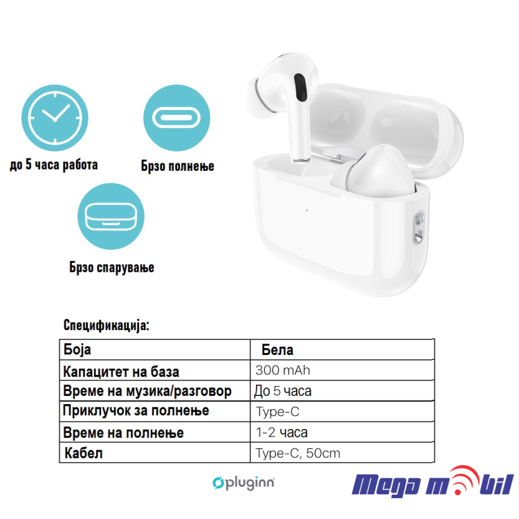 Slusalki Bluetooth Pluginn Airbuds Pro