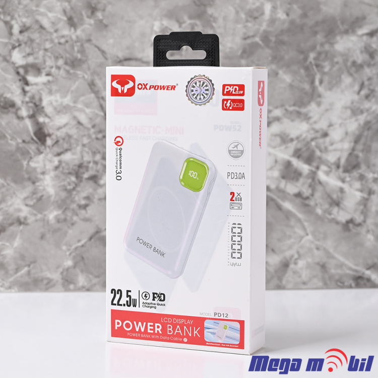 Baterija eksterna 10000mAh Ox Power PD12 FAST+PD white