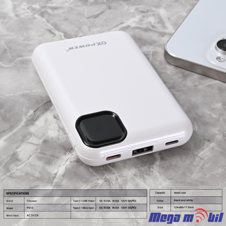 Baterija eksterna 10000mAh Ox Power PD12 FAST+PD white