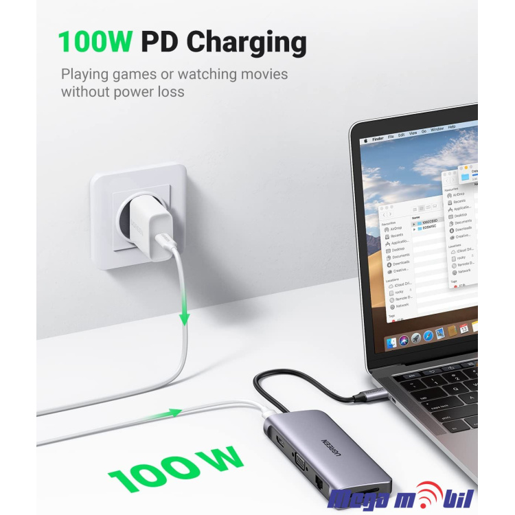 Adapter Type C to HDMI (4K@30Hz)+VGA+RJ45+3xUSB3.0+SD/TF(3.0)+PD 100W ST-C0901 (9 in 1)