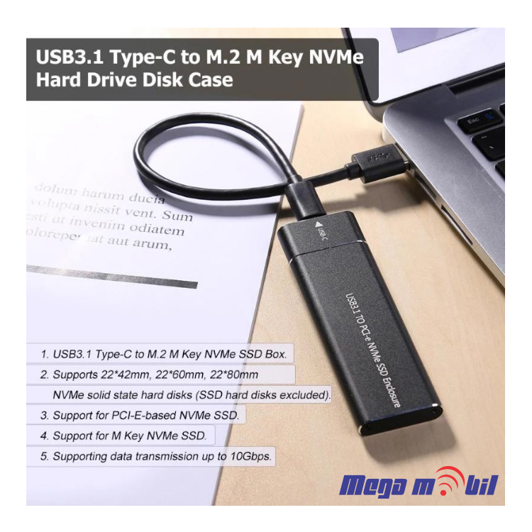 Adapter SSD NVMe na Type C