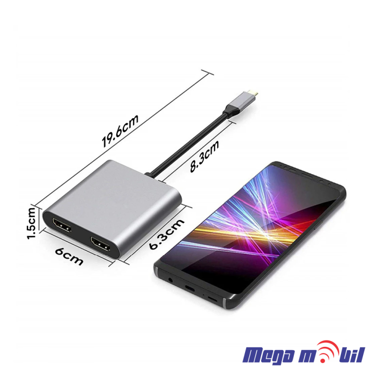 Adapter Terabyte Type C na HDMIx2 PD USB 3.0 4vo1 