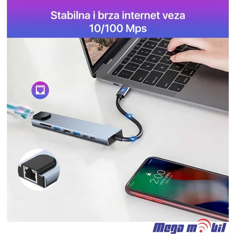 Adapter Terabyte Type C na RJ45 2xUSB 3.0 HDMI 2xPD SD TF 8vo1