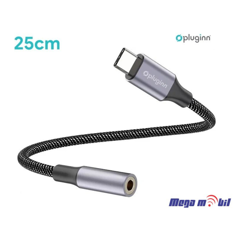 Kabel Pluginn Type C na 3.5mm zenski za slusalki 25cm black