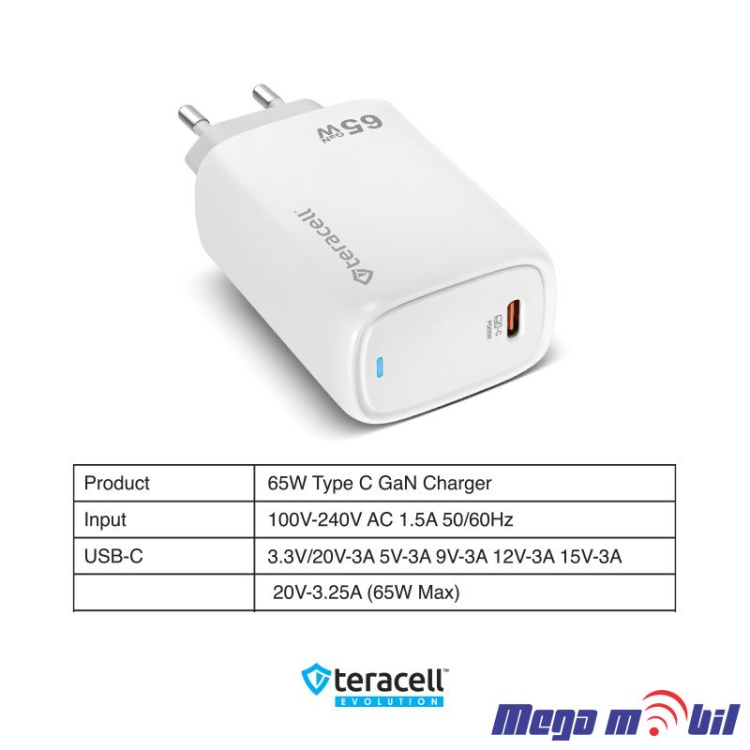 Polnac 220V Type C Teracell Evolution TC-20 GaN, PD 65W white 