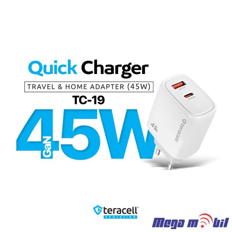 Polnac 220V Type C Teracell Evolution TC-19, GaN, QC, PD, 45W white