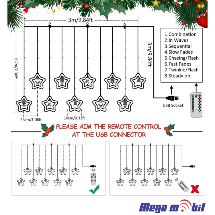 Novogodisen ukras LED zvezdi RGB so dalecinsko