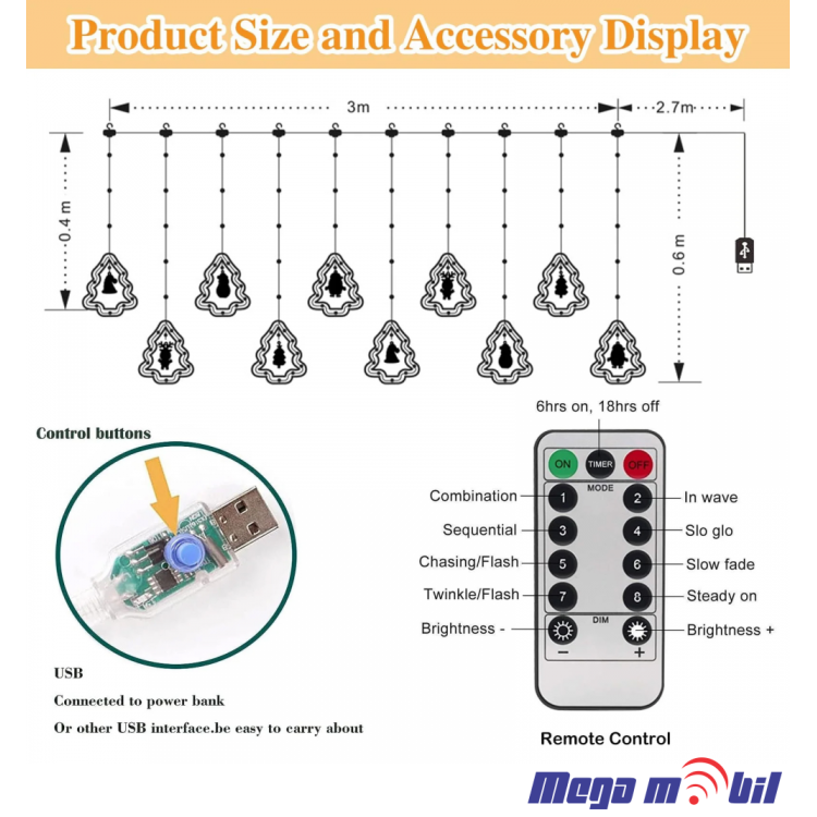 Novogodisen ukras LED elki RGB so dalecinsko