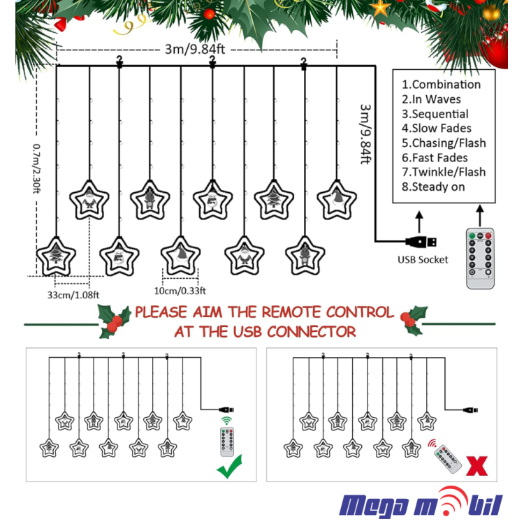 Novogodisen ukras LED zvezdi toplo zolta so dalecinsko