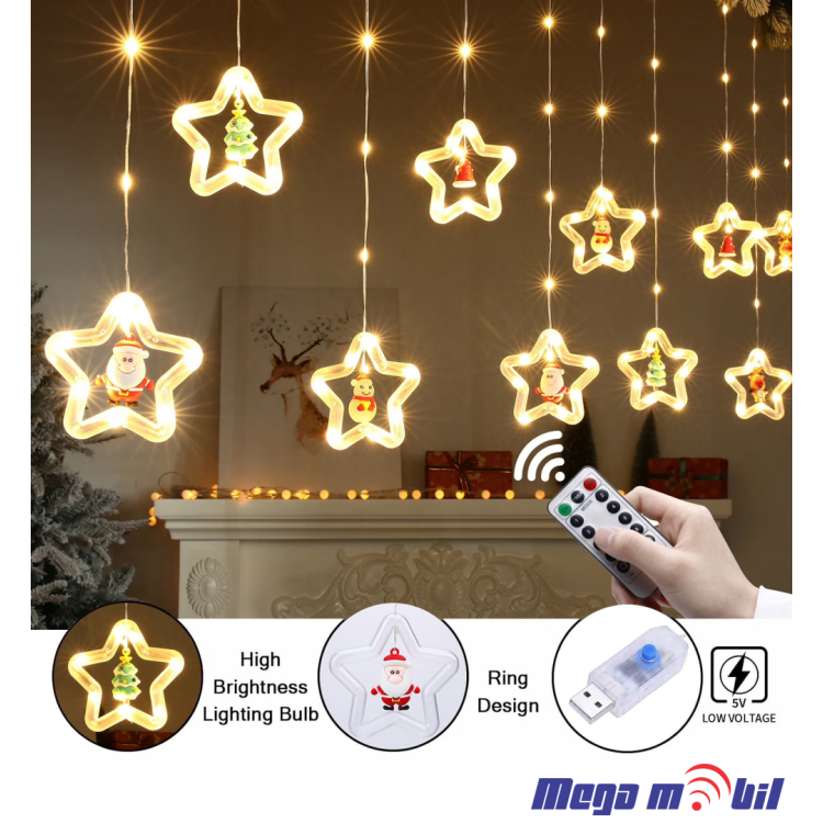 Novogodisen ukras LED zvezdi toplo zolta so dalecinsko