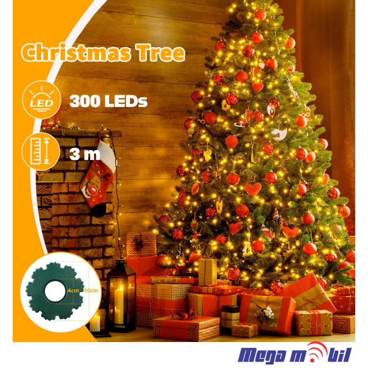 Novogodisen ukras LED sijalicki za elka toplo zolta 3m