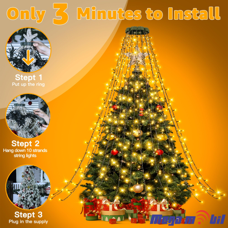 Novogodisen ukras LED sijalicki za elka toplo zolta 3m