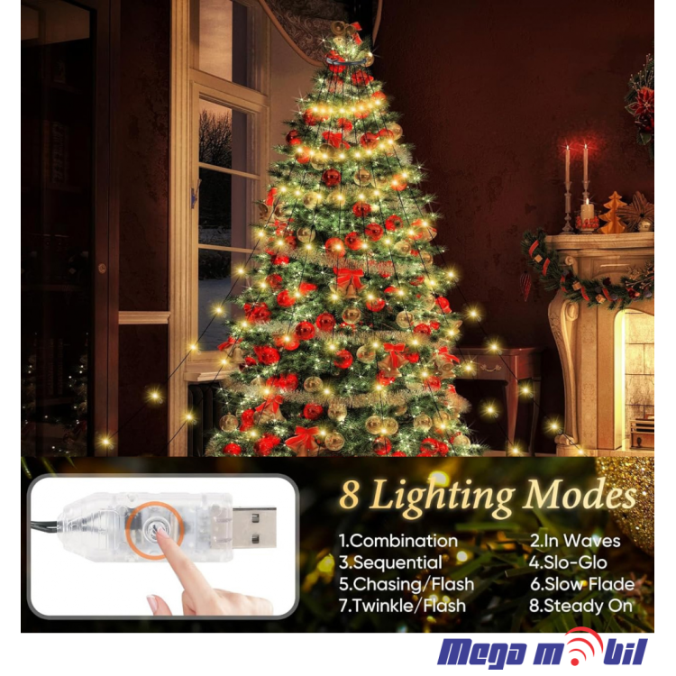 Novogodisen ukras LED sijalicki za elka toplo zolta 3m