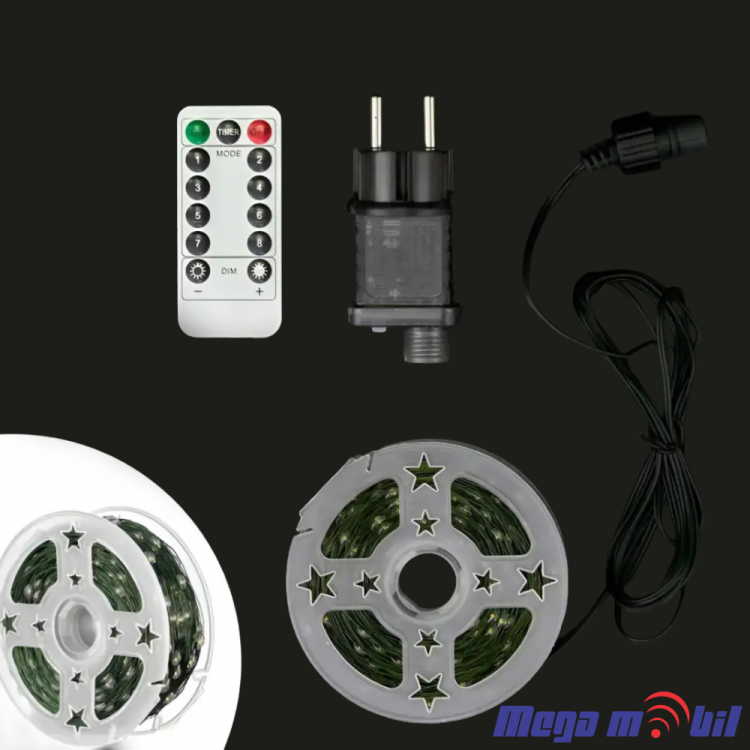 Novogodisen ukras LED sijalicki RGB (20m) so dalecinsko