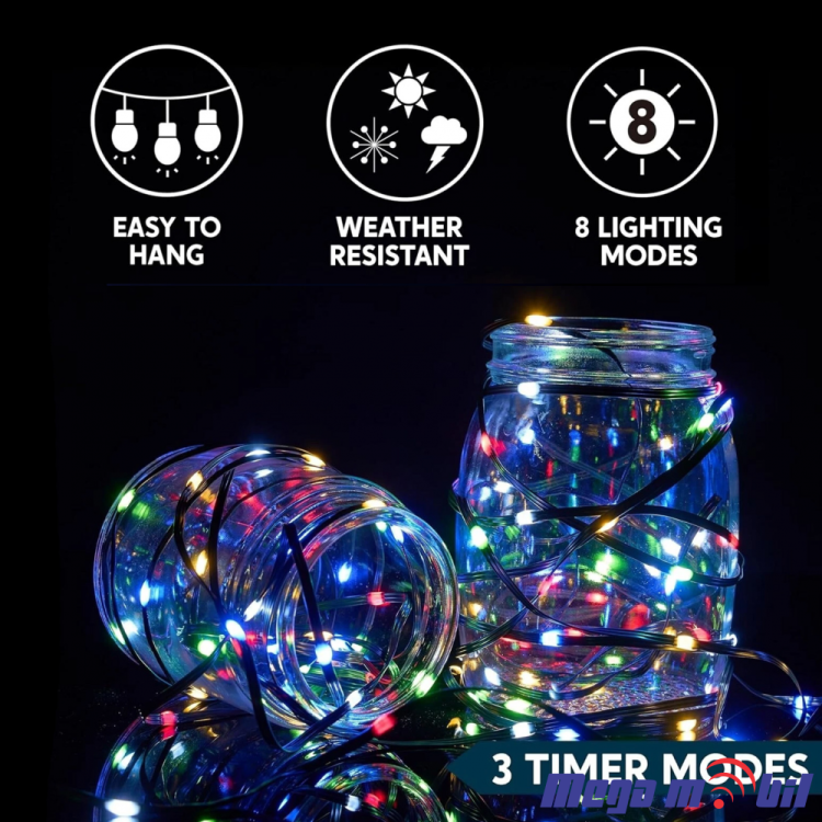 Novogodisen ukras LED sijalicki RGB (20m) so dalecinsko