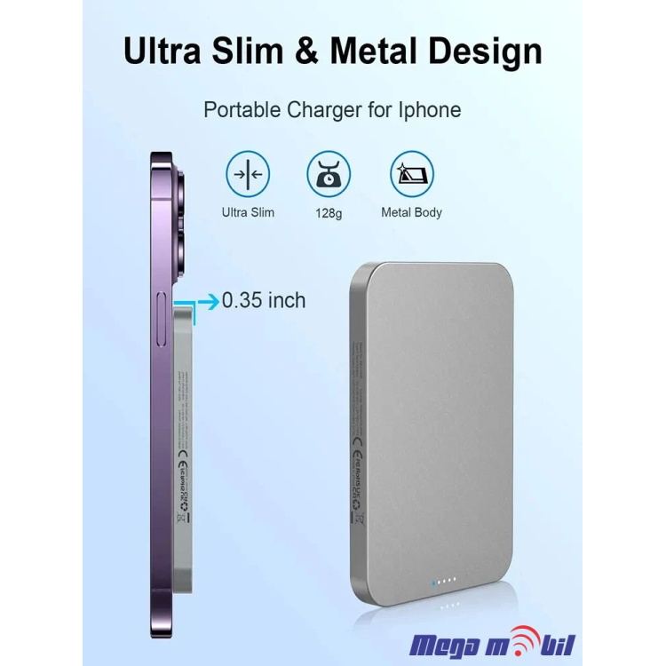 Baterija eksterna 5000mAh Magnetic Wireless