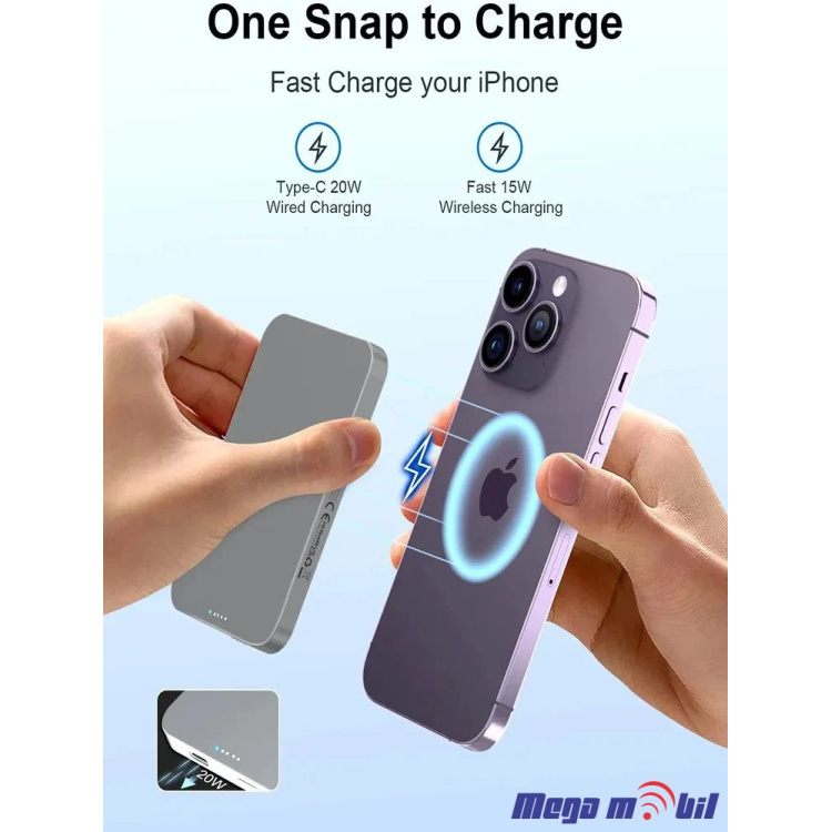 Baterija eksterna 5000mAh Magnetic Wireless