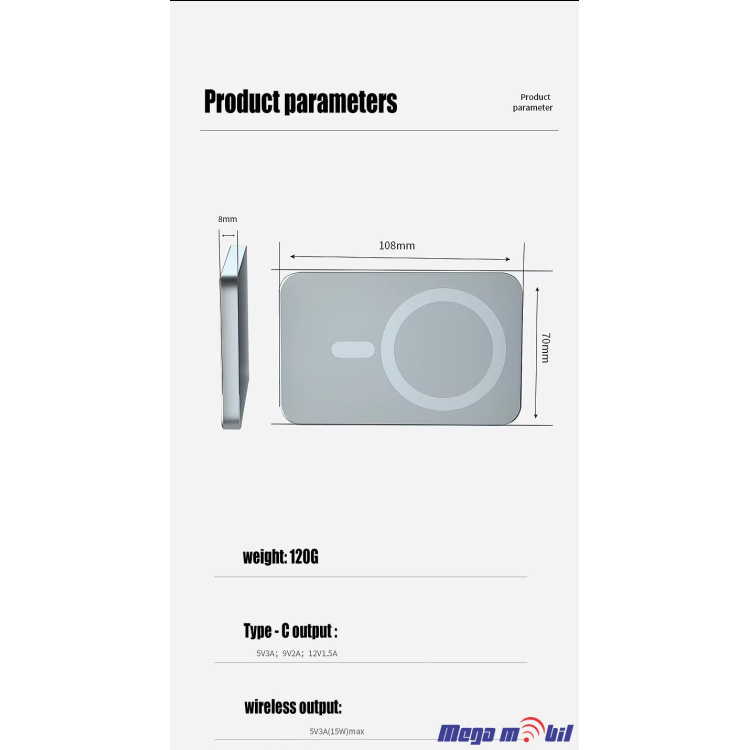 Baterija eksterna 5000mAh Magnetic Wireless