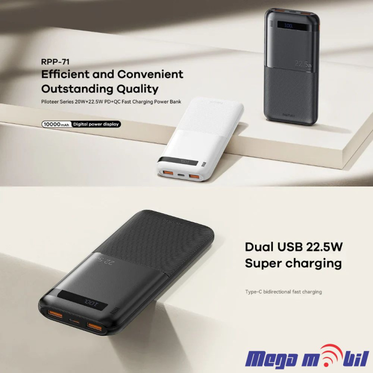 Baterija eksterna 10000mAh REMAX Piloteer RPP-71 FAST 22.5W+PD 20W white