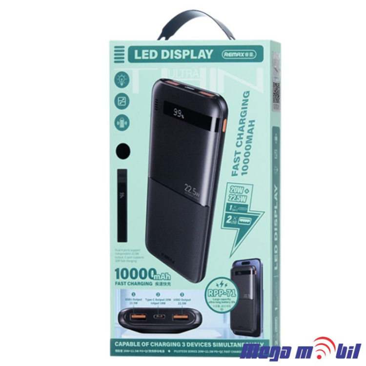 Baterija eksterna 10000mAh REMAX Piloteer RPP-71 FAST 22.5W+PD 20W white