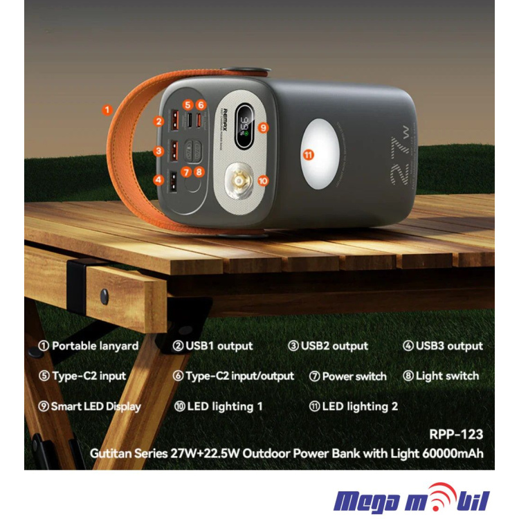 Baterija eksterna 60000mAh REMAX Gutitan RPP-123 PD 27W+QC 22.5W beige