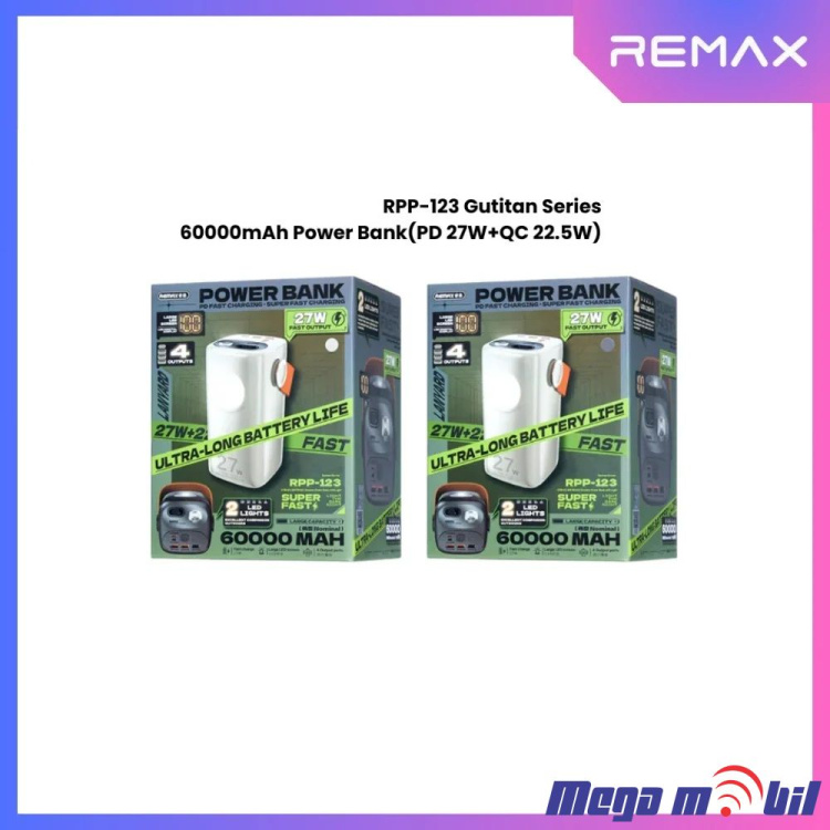 Baterija eksterna 60000mAh REMAX Gutitan RPP-123 PD 27W+QC 22.5W beige