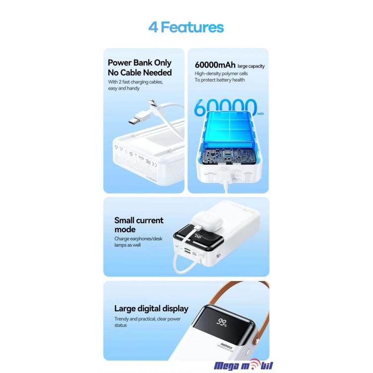 Baterija eksterna 60000mAh REMAX Lesu II RPP-565 PD 20W+QC 22.5W white