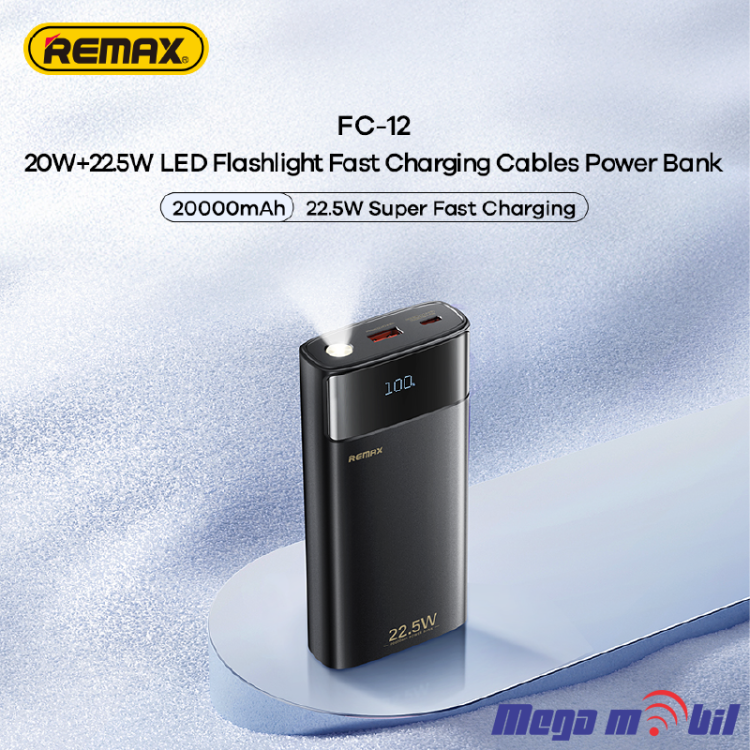 Baterija eksterna 20000mAh REMAX FC-12 FAST 22.5W+PD 20W black