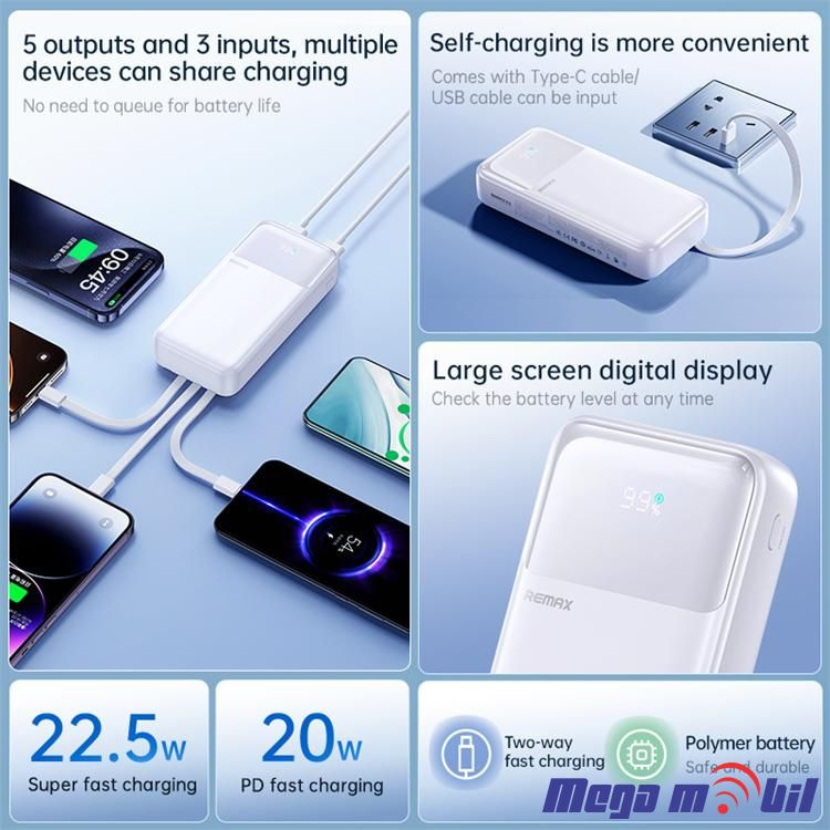 Baterija eksterna 10000mAh REMAX FCP-1 FAST 22.5W+PD 20W white