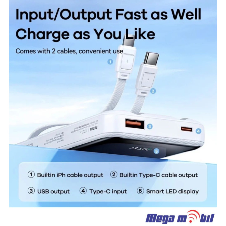 Baterija eksterna 10000mAh REMAX Cynlle RPP-679 FAST+PD +2 fast charging cables black