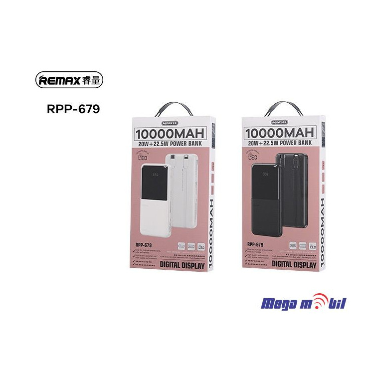 Baterija eksterna 10000mAh REMAX Cynlle RPP-679 FAST+PD +2 fast charging cables black