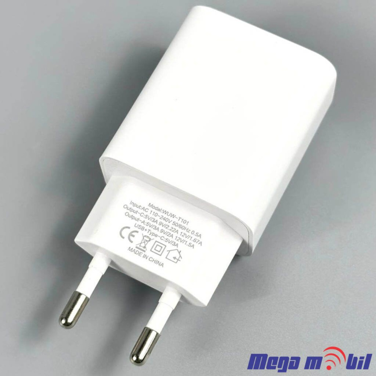 Polnac 220V iPhone/Type C PD WUW-T101 PD20W+QC18W so dva kabli