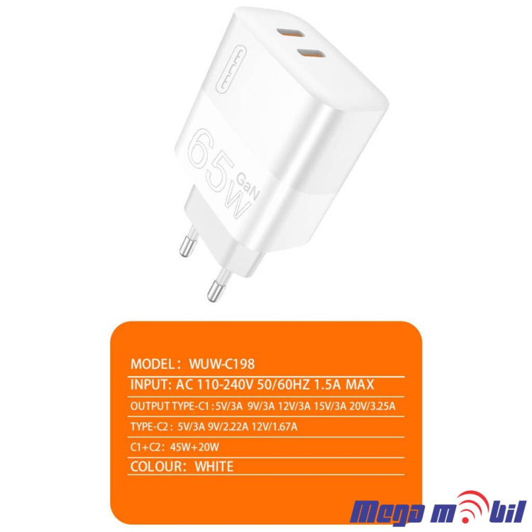 Polnac 220V WUW-C198 PD 65W+PD 20W GaN