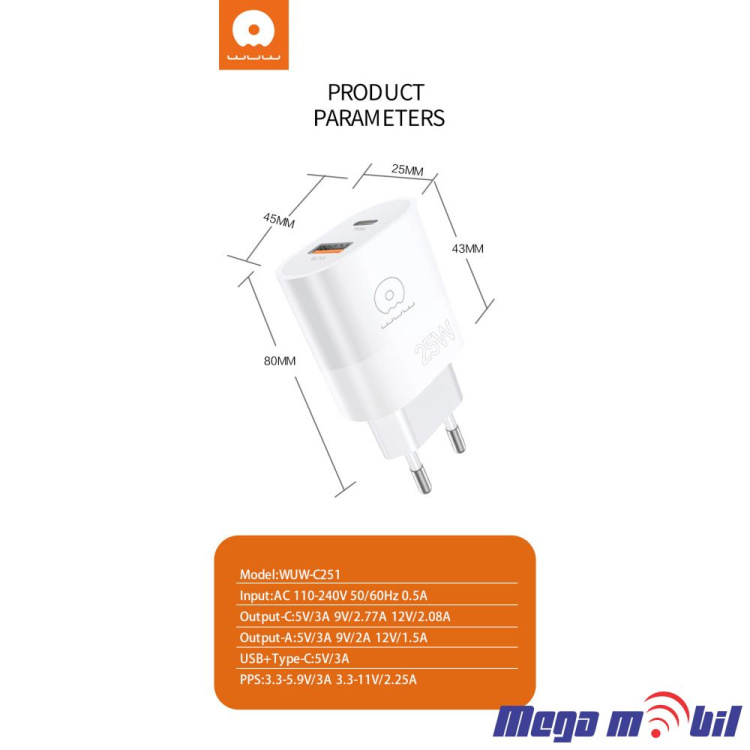 Polnac 220V WUW-C251 PD 25W+QC 18W