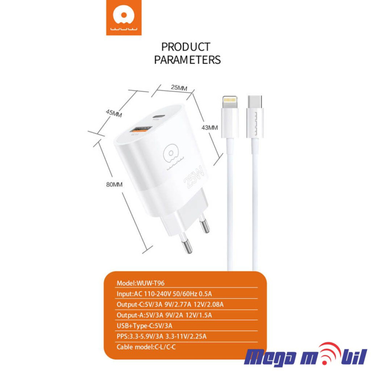 Polnac 220V iPhone WUW-T96 PD 25W+QC 18W