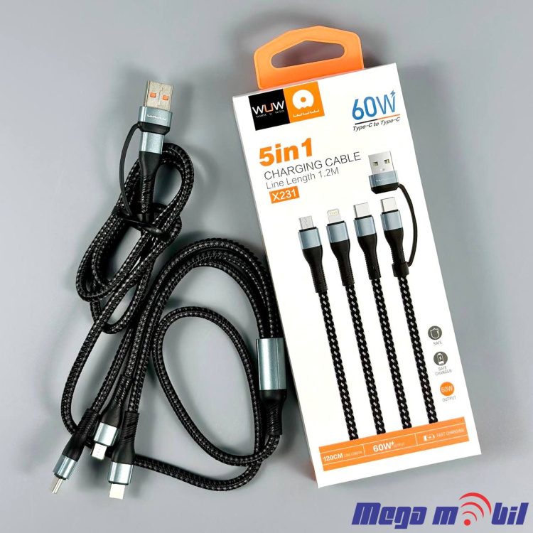 Data Kabel WUW-X231 5 vo 1 60W 1.2m FAST black