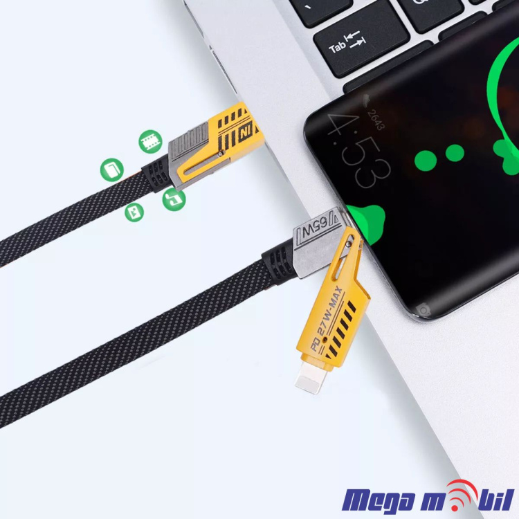 Data Kabel WUW-X207 4 vo 1 65W 1m FAST yellow