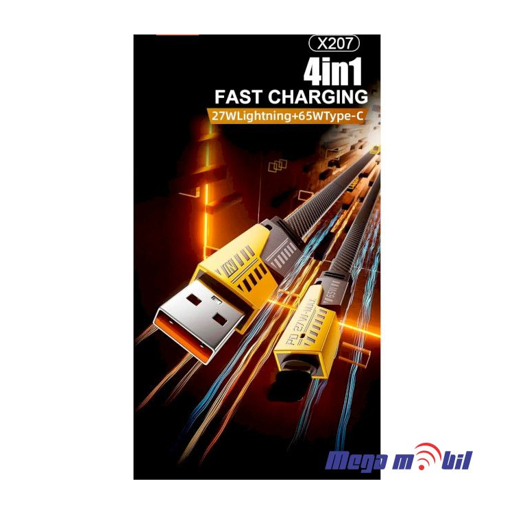 Data Kabel WUW-X207 4 vo 1 65W 1m FAST yellow