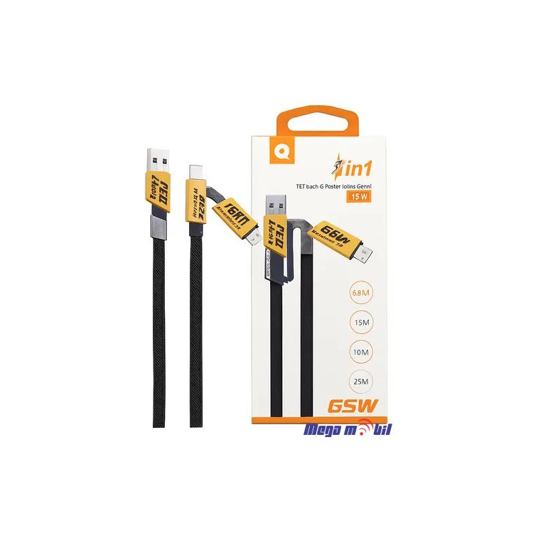 Data Kabel WUW-X207 4 vo 1 65W 1m FAST yellow