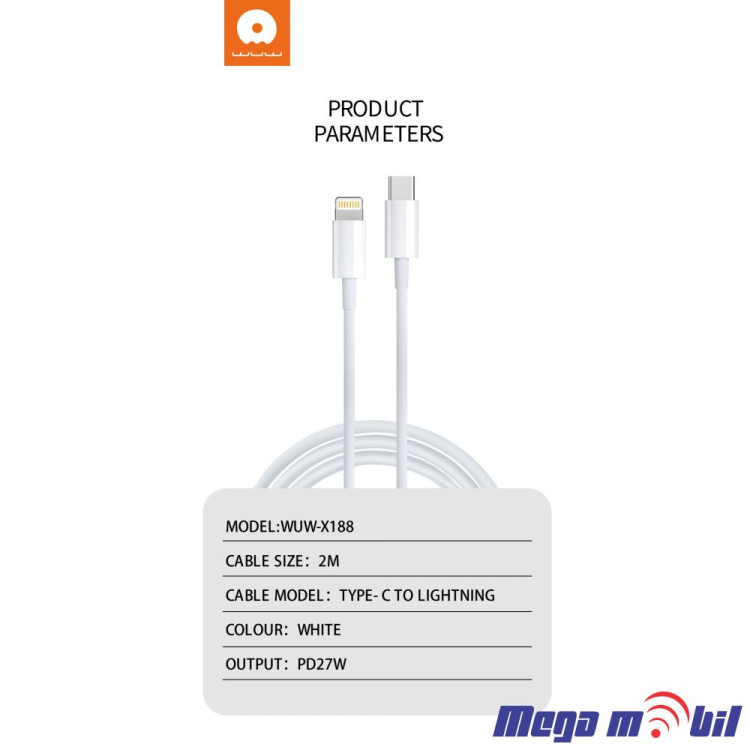 Data Kabel iPhone PD WUW-X188 27W 2m FAST white