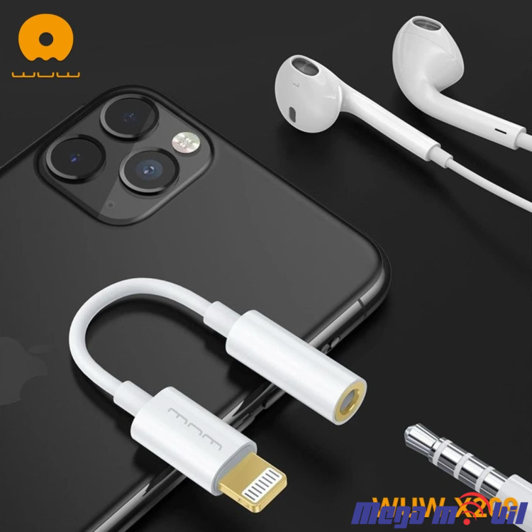 Kabel iPhone Lightning WUW-X209 AUX 3.5mm female za slusalki white