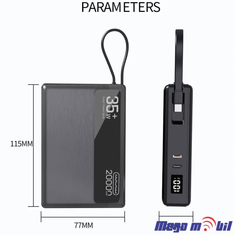 Baterija eksterna 20000mAh WUW-Y155 FAST+PD 35W black