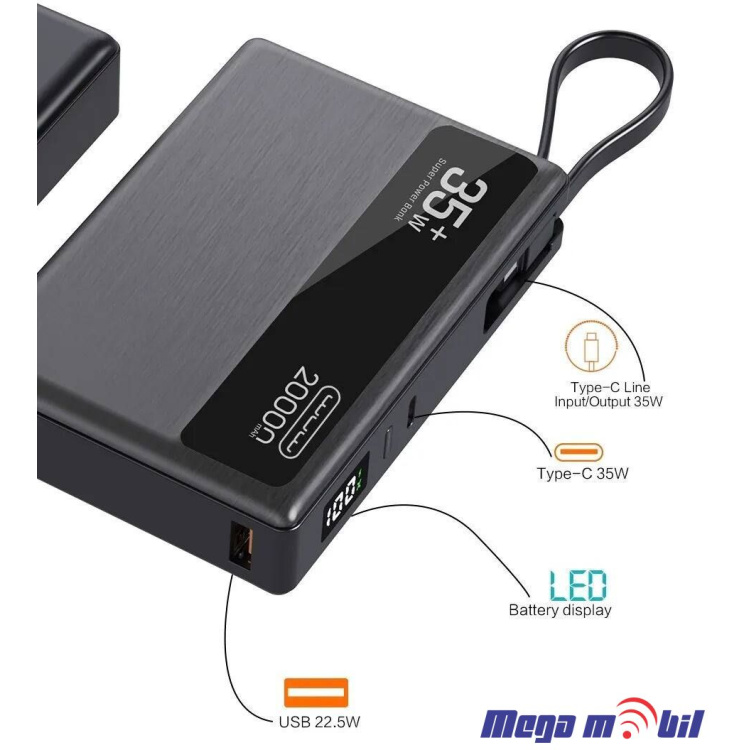 Baterija eksterna 20000mAh WUW-Y155 FAST+PD 35W black