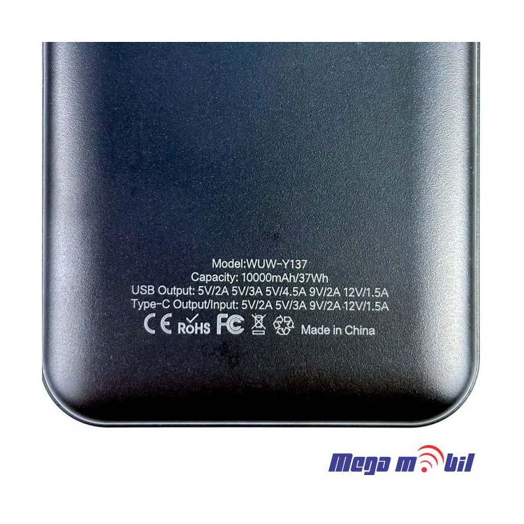 Baterija eksterna 10000mAh WUW-Y137 FAST+PD 22.5W black