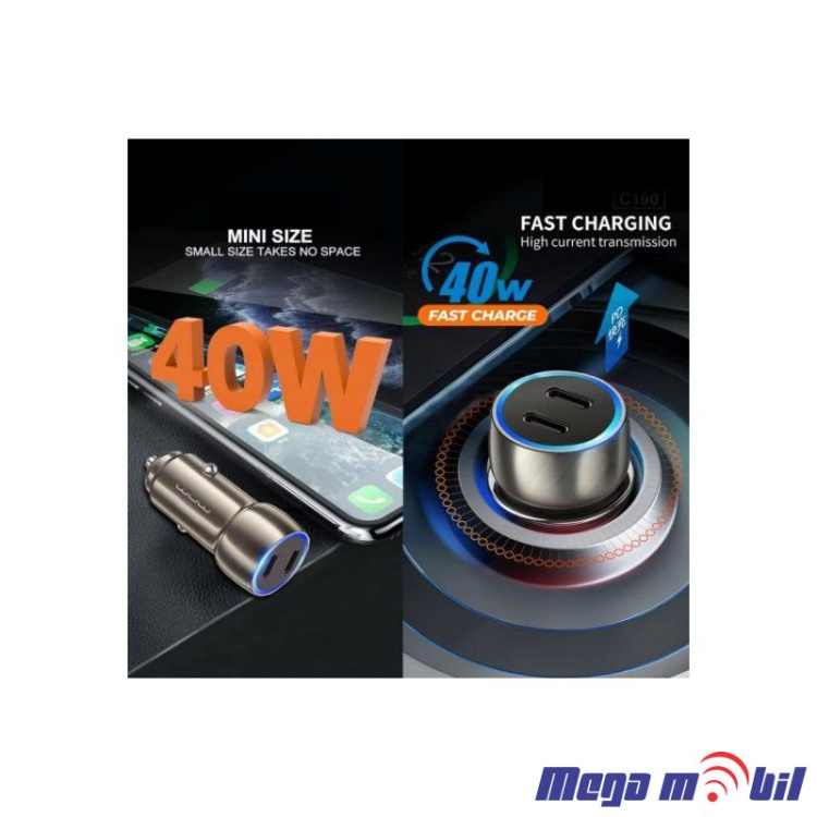 Polnac 12V/24V WUW-C190 PD 20W+PD 20W grey