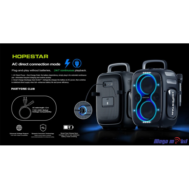 Zvucnik Bluetooth Karaoke Hopestar PARTYONE CLUB so 2 mikrofona black