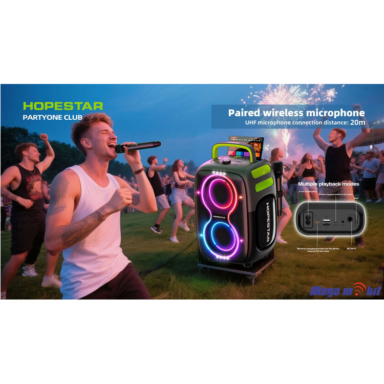 Zvucnik Bluetooth Karaoke Hopestar PARTYONE CLUB so 2 mikrofona black