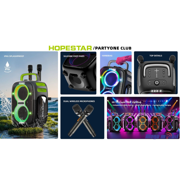 Zvucnik Bluetooth Karaoke Hopestar PARTYONE CLUB so 2 mikrofona black