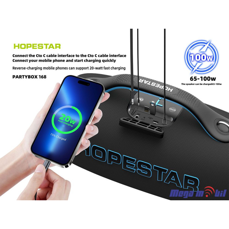 Zvucnik Bluetooth Karaoke Hopestar PARTYBOX 168 so 2 mikrofona black